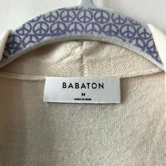 Babaton Size Medium Sweater Faux Wrap Cream 100% Merino Wool V Neck Soft - Picture 4 of 10